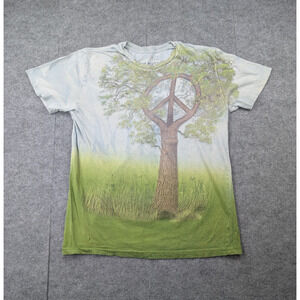 Mountain Evolution Shirt Mens Large Y2K Peace Sign Tree Hugger Hippie Worn In